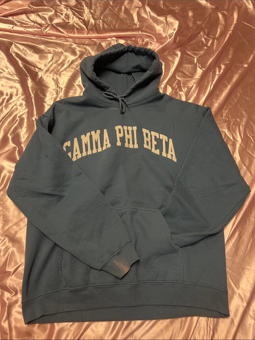 Gamma Phi Beta Blue Pullover Hoodie with Cream Lettering